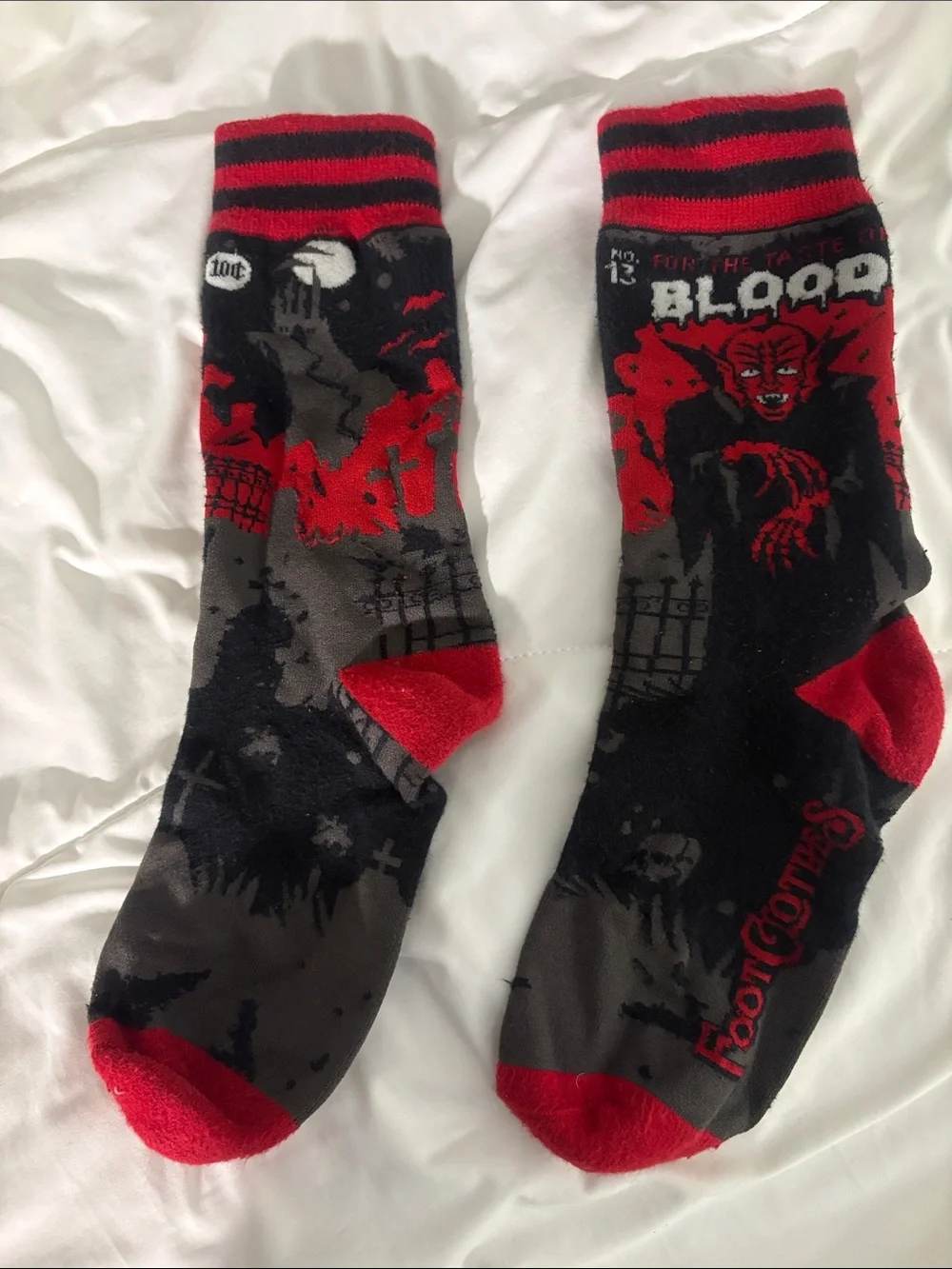 Vampire Graphic Crew Socks - Black & Red